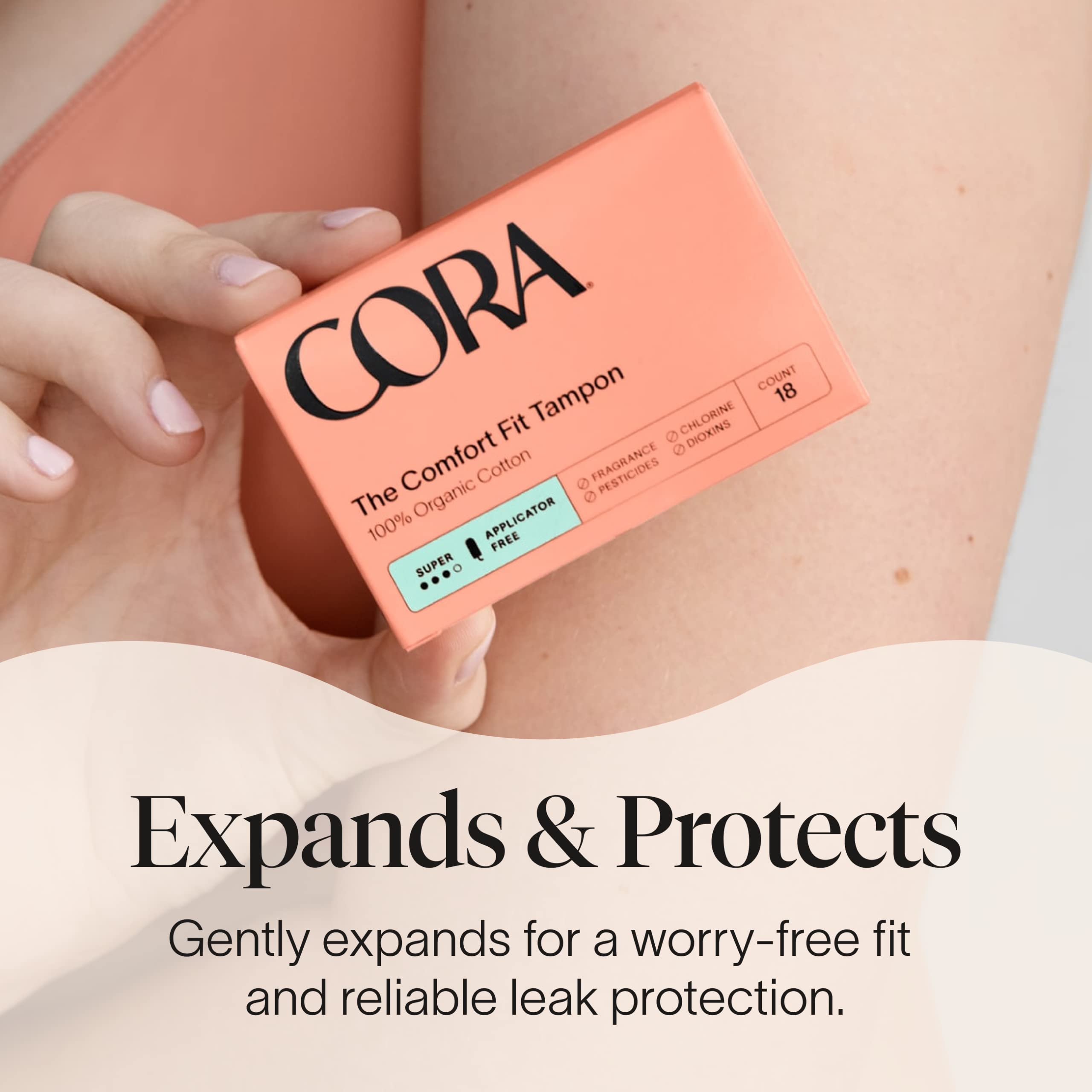 Cora 100% Organic Cotton Non-Applicator Tampons | Ultra-Absorbent, Unscented, Natural, Non-Toxic, Applicator Free | Eco-Consciou