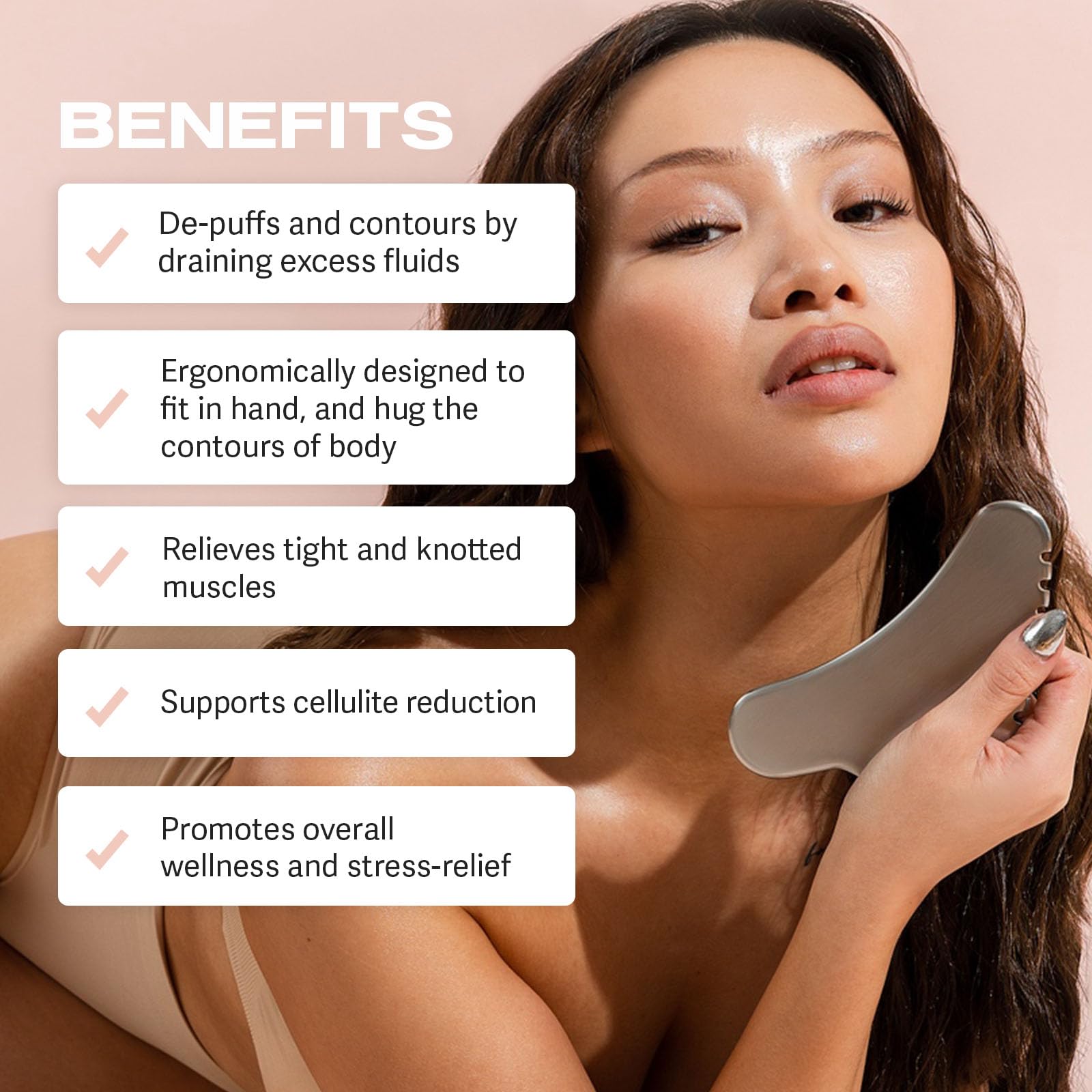 Sacheu Stainless Steel Body Gua Sha - Muscle Scraper, Fascia, Scar Tissue, Body Sculpting, Scraper Tool for Massage and Lymphati