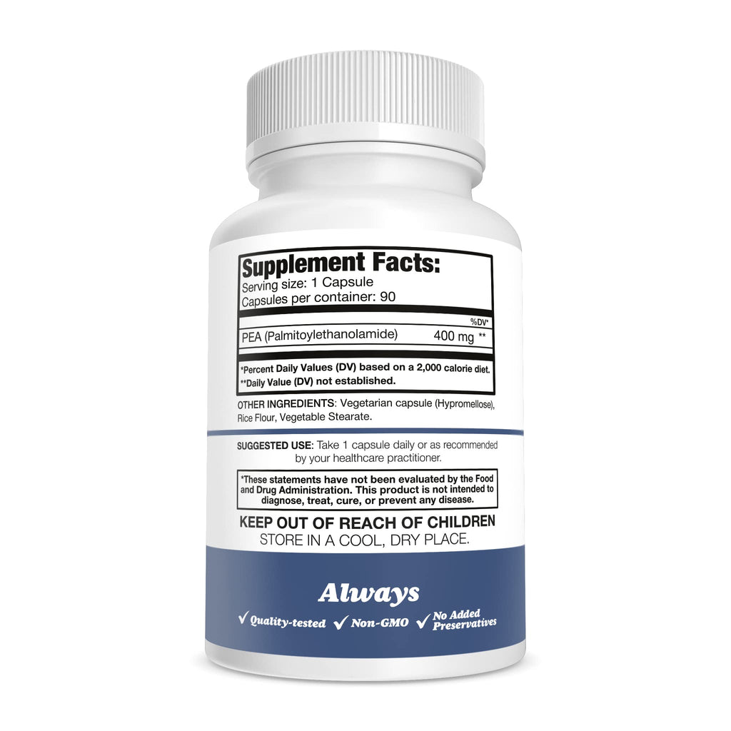 Pure Nootropics - Palmitoylethanolamide (Micronized Pea) 400 mg Capsules | 90 Veg Caps Value Pack | Supports Relief from Occasio