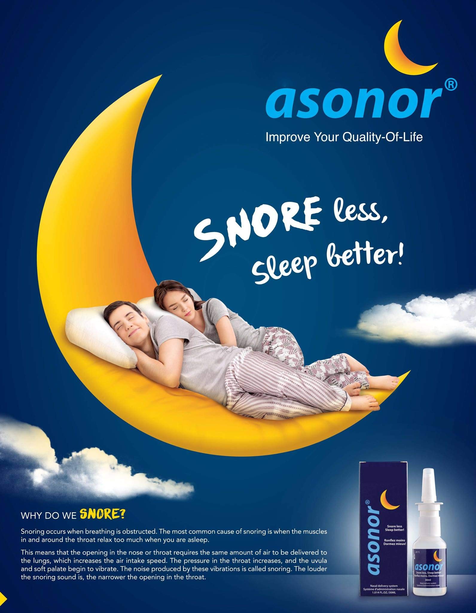 Asonor Snoring Nasal Spray - Fast Snore Stopper Drops for Better Sleep, Natural Breathing Relief - Helps Open The Throat & Air P