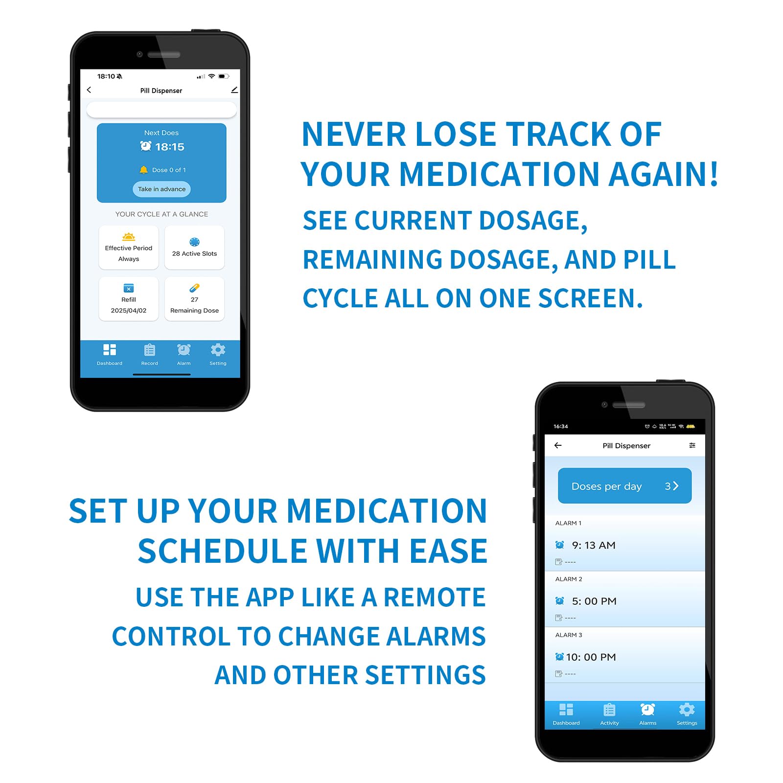 EziMedPil Bluetooth Pill Dispenser w/Sound & Light Alerts, up to 9 Alarms/Daily, Key Lock, LCD & Easy Setup on SmartLife App, 28