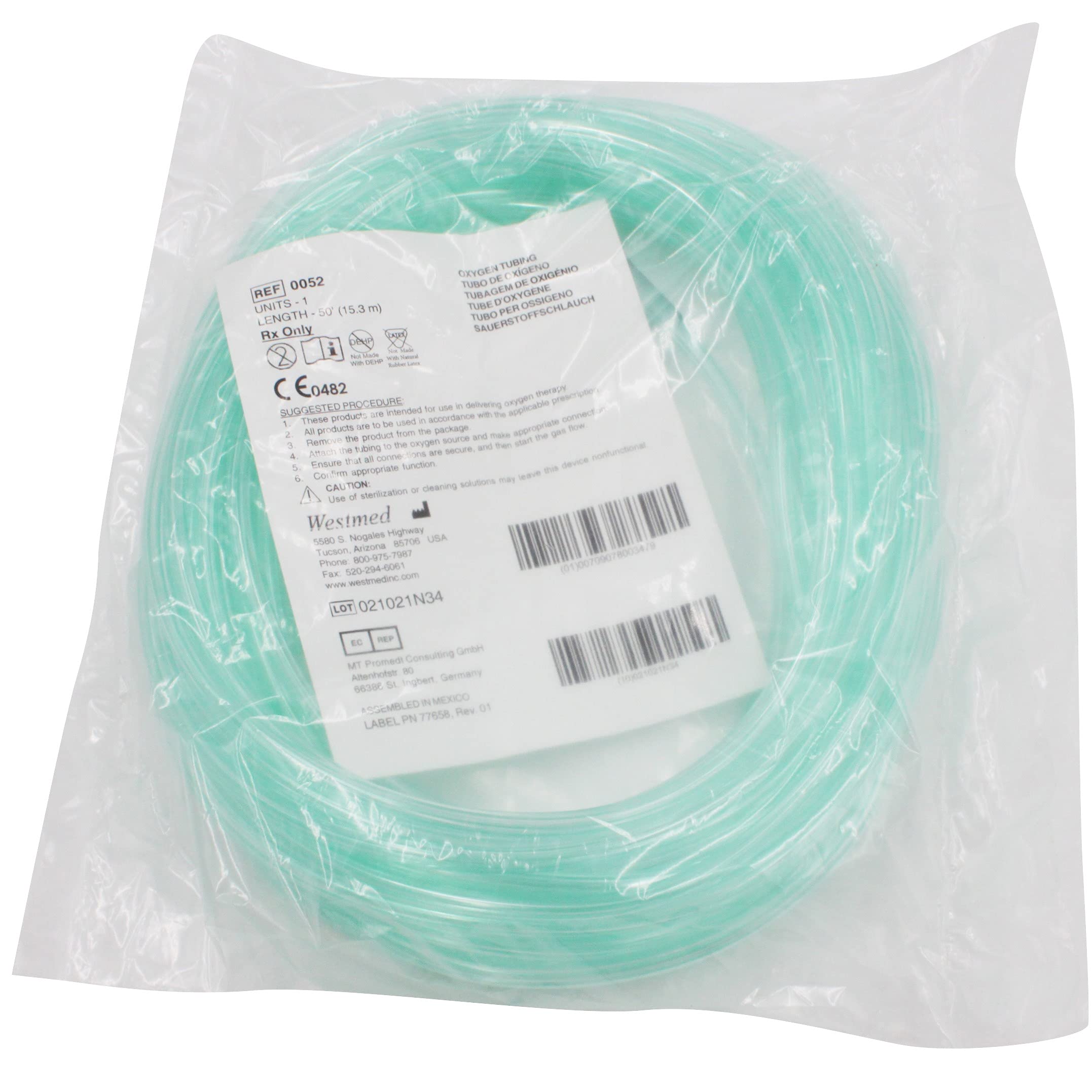 Westmed #0052 50  Green Kink Resistant Oxygen Supply Tubing - Pack of 1