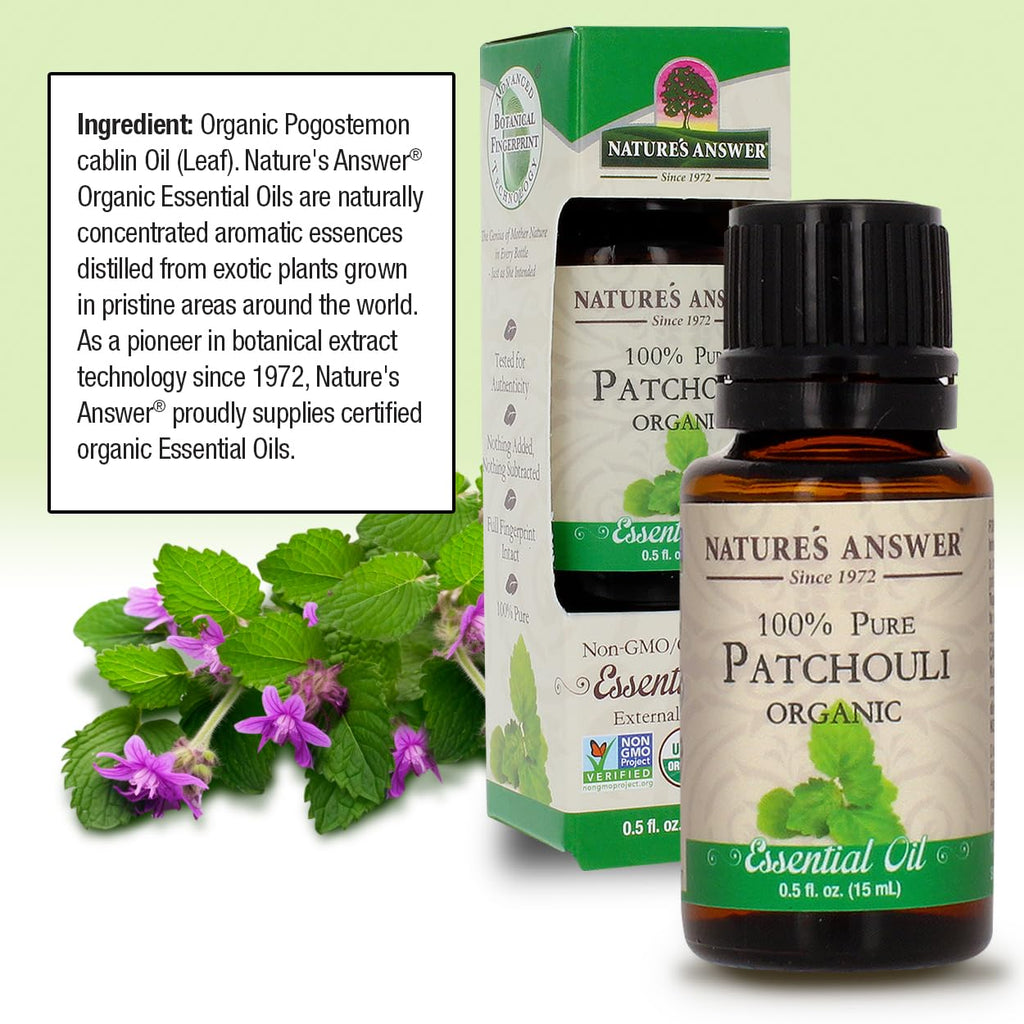 Natures Answer USDA Organic Patchouli Essential Oil, 100% Pure | Natural Aromatherapy Oil for Diffuser/Humidifier, Steam Distill