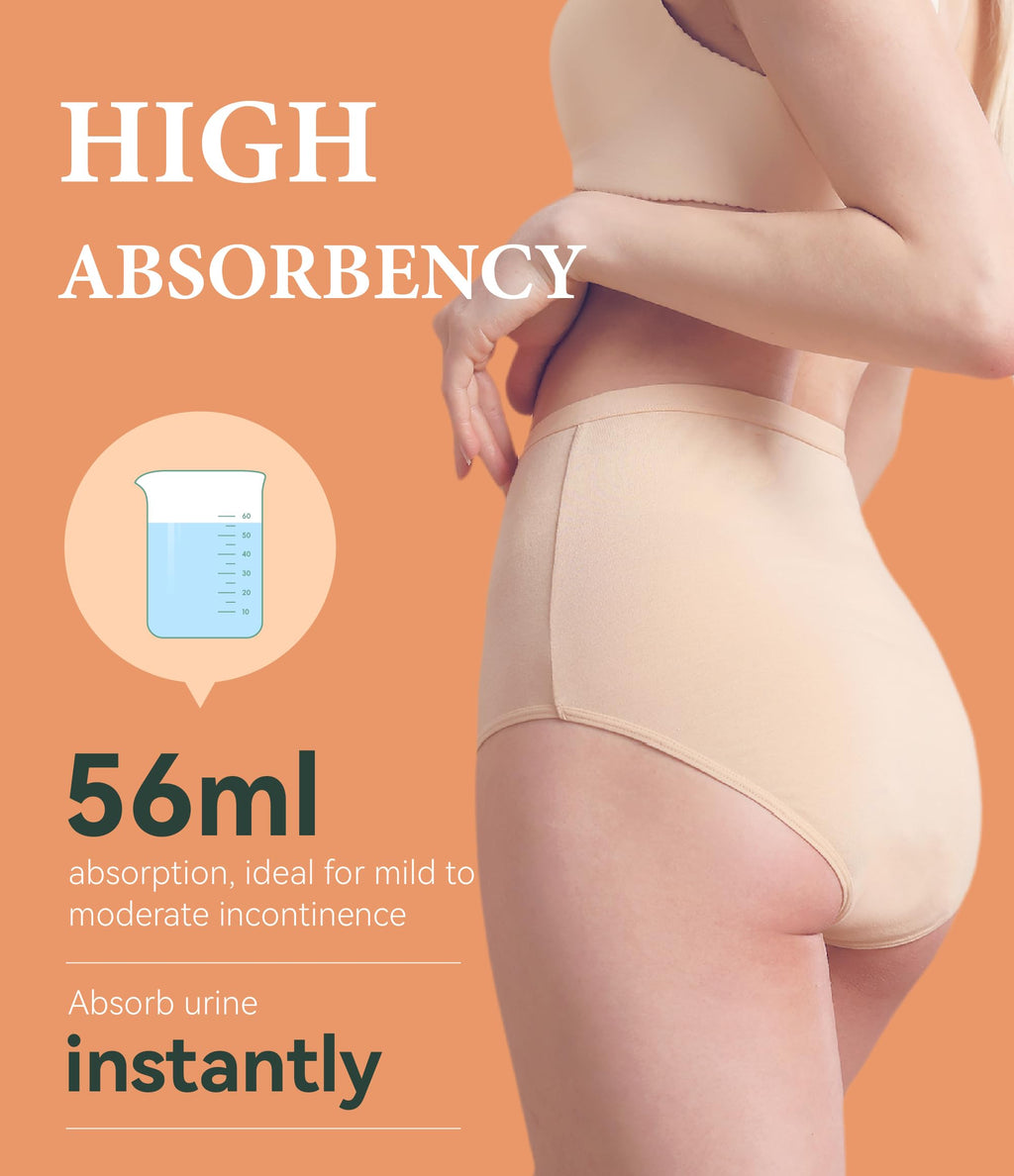 IRISMORII Urinary Incontinence Postpartum Underwear for Women Washable Leak Proof Odor Control 56ml Absorbency Brief 1 Pack (Ski