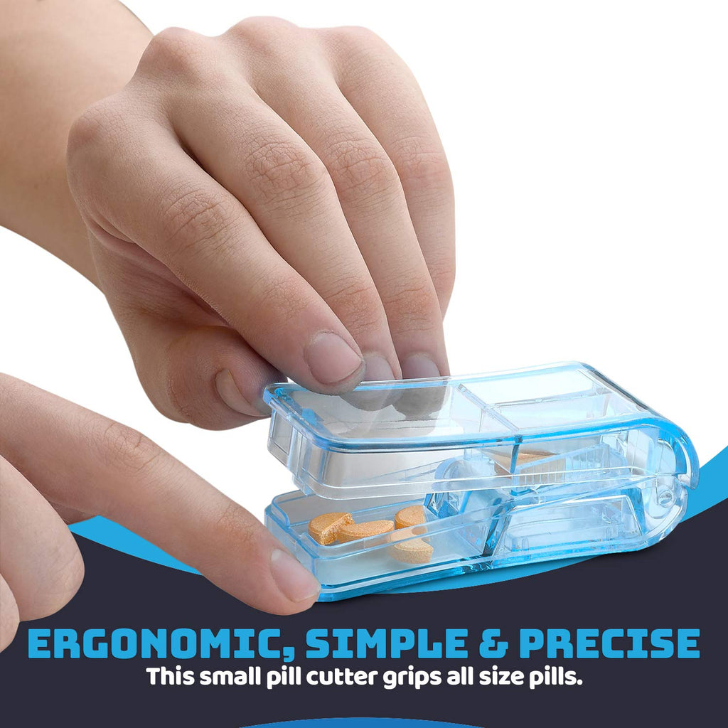 Pill Cutter - V- Grip Pill Crusher and Cutter for Vitamins, Big & Small Pills, and Medication - Transparent Pill Splitter with P