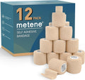 Metene Self Adhesive Bandage Wrap 12 Pack, Athletic Tape 2 Inches X 5 Yards, Sports Tape, Breathable, Waterproof, Elastic Bandag