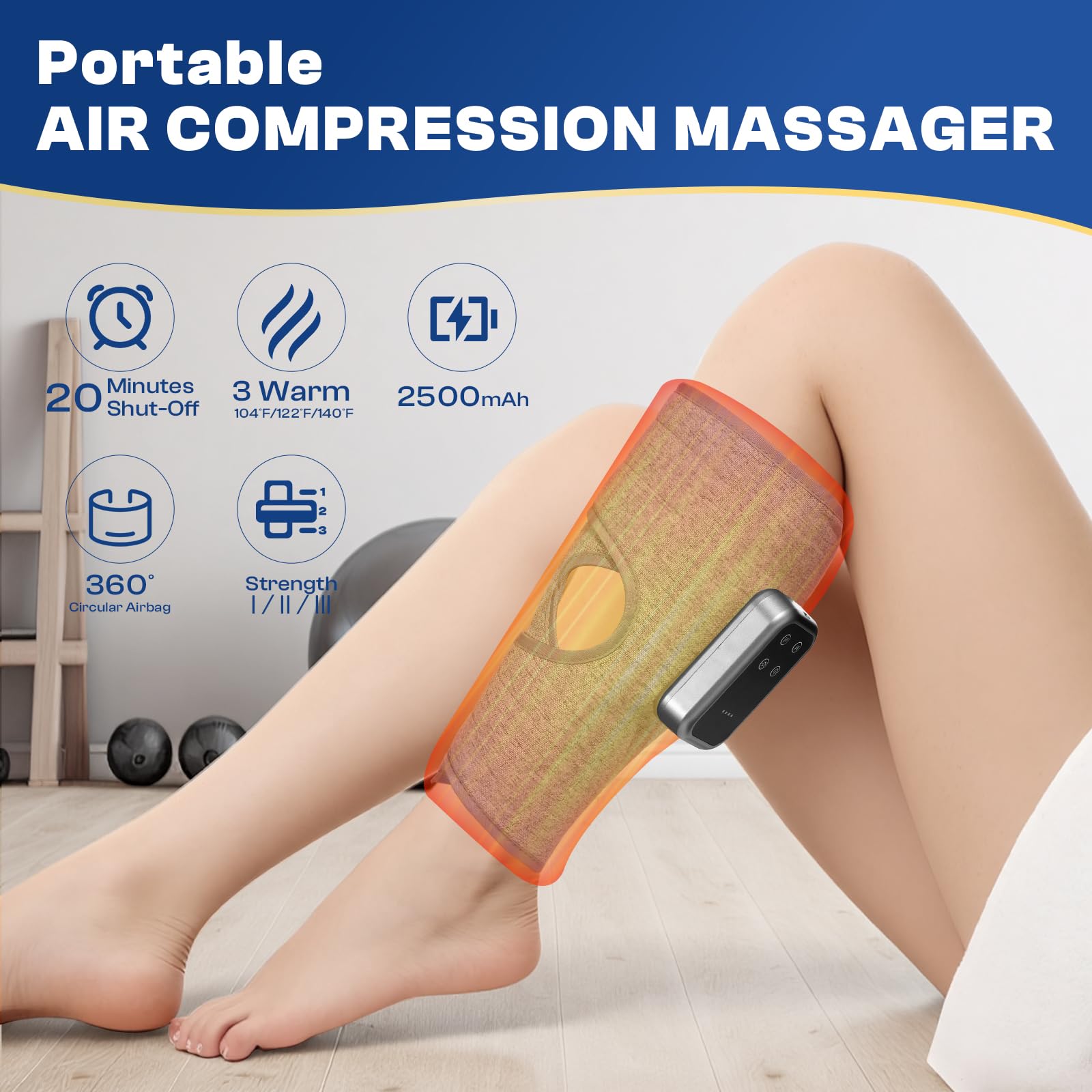 ZHOUMADE Cordless Leg Massager with Heat and Compression, Rechargeable Leg Compression Massager for Circulation, Muscle Relaxati