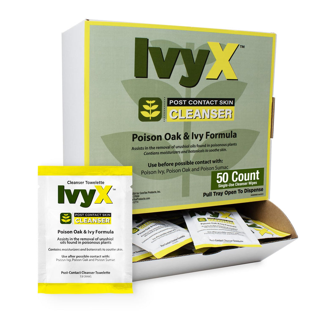CoreTex Ivy X Post-Contact Poison Ivy Wipes - Pack of 50 Single-Use Tr ...