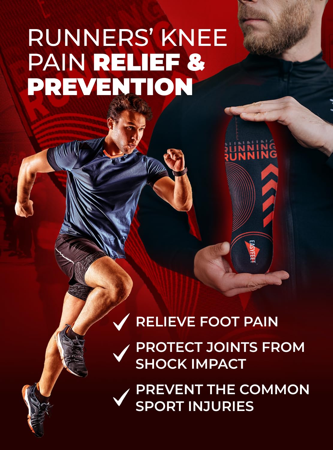 Running Athletic Shoe Insoles Men Women - Sport Insole - Shock Absorption Inserts - Walking Hiking Hockey Tennis Basketball - Or
