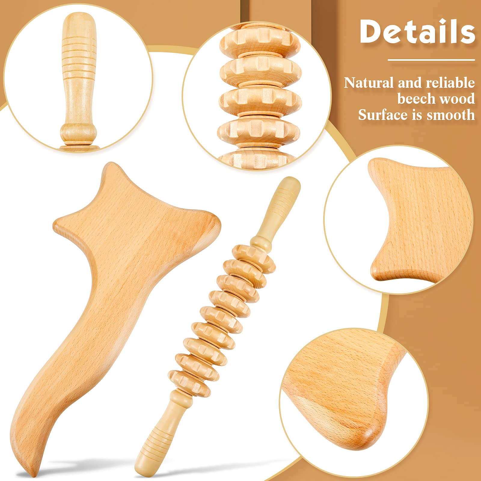 2 Pcs Wood Massage Tools Gua Sha Board 14.96x2.36+13x6.3 Inches Handheld Wooden Scraper Massage Rollers Large Lymphatic Drainage