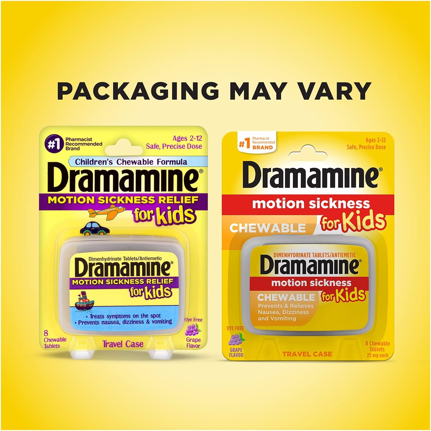 Dramamine for Kids Chewable Tablets, Grape Flavor 8 ea (Pack of 5)