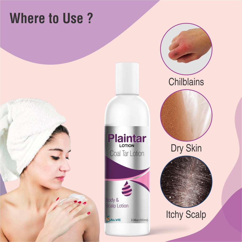 Plaintar Coal Tar Leave on Lotion/Reduces Scaling, Dryness & Itching/Coal Tar Lotion for Dandruff, Psoriasis & Seborrheic Dermat
