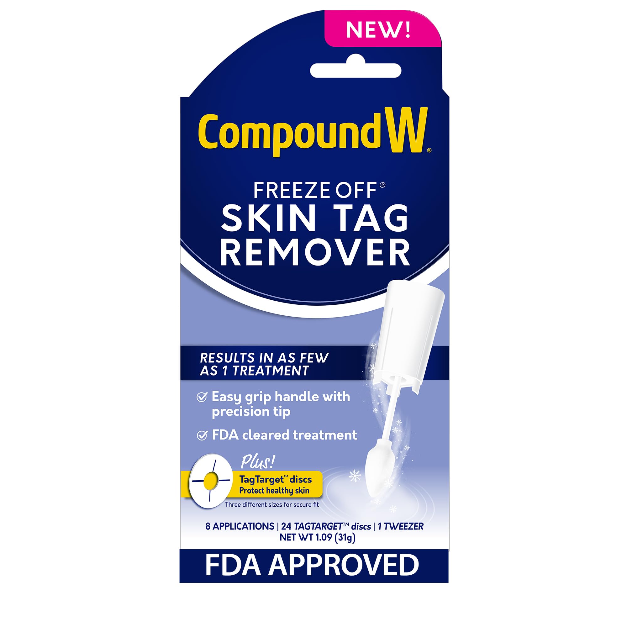 Compound W Freeze Off Skin Tag Remover, FDA Approved Skin Tag Removal Kit with 8 Skin Tag Remover Applications and 1 Pair of Twe