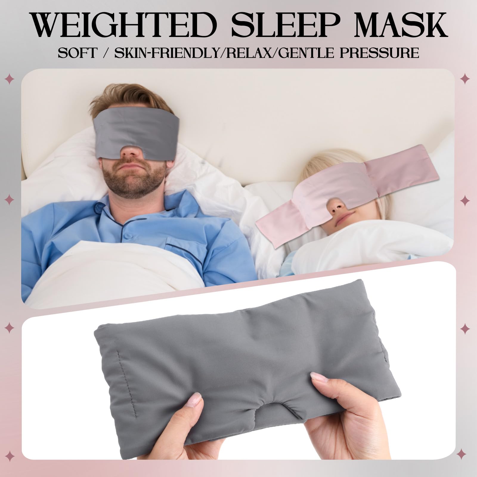 Bonuci 2 Pcs Weighted Eye Mask for Sleeping Soft Blackout Gravity Sleep Mask Gentle Pressure Eyes Cover with Adjustable Elastic