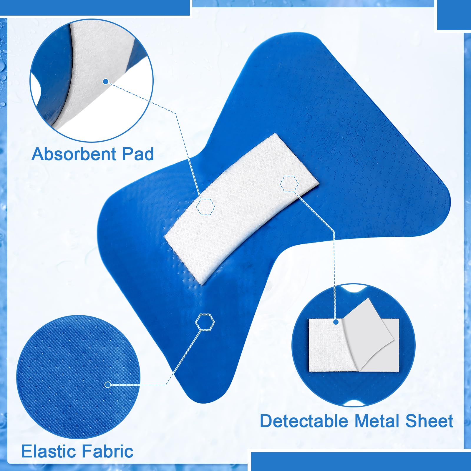 Geiserailie 120 Pcs Food Service Blue Detectable Bandage Woven Fingertip Waterproof Flexible Bandages Non-Stick Pad Latex Free C