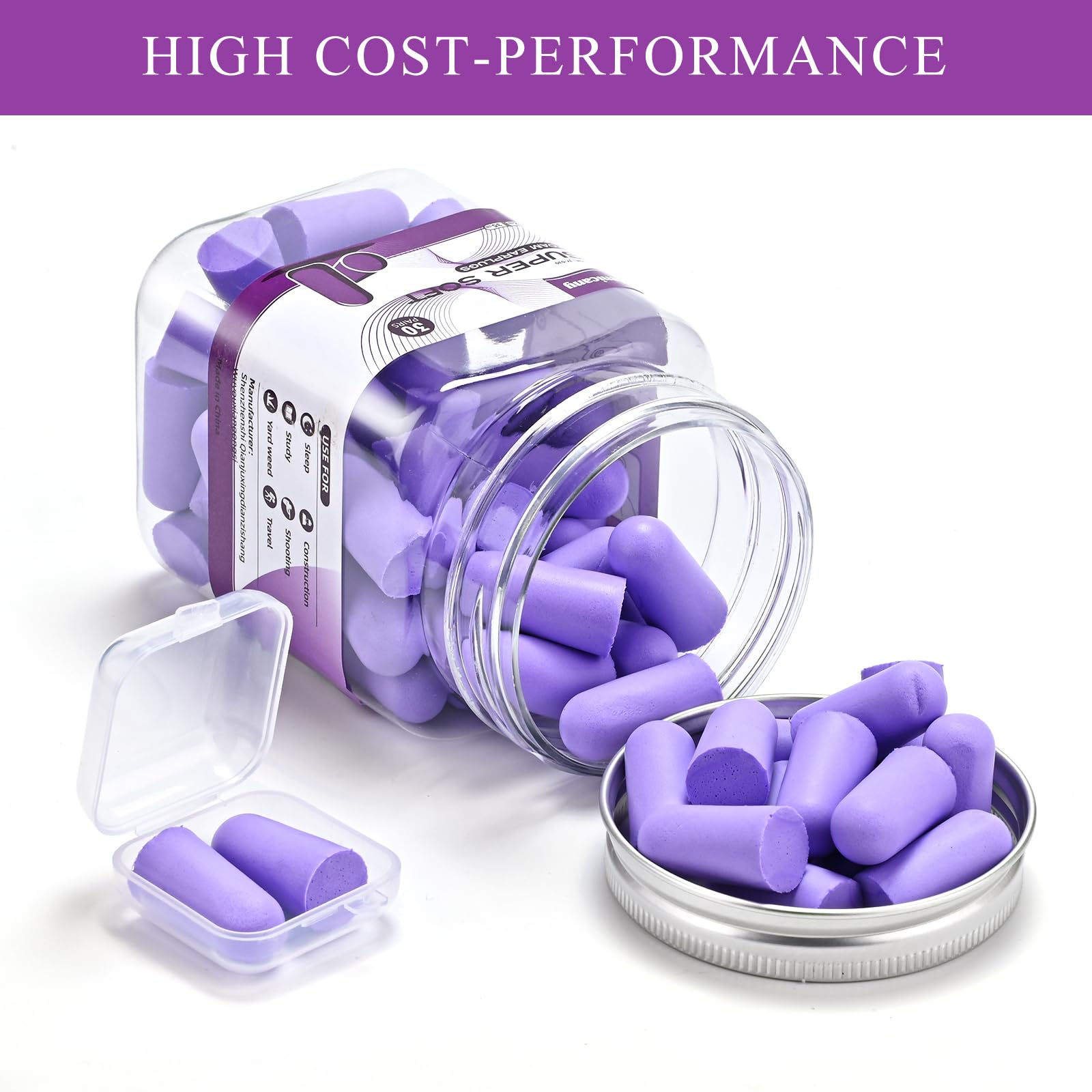 Lenicany 30Pair Soft Foam EarPlugs, 32dB Disposable Sound Blocking Noise Cancelling Ear Plugs for Concerts Loud Music/Shooting G