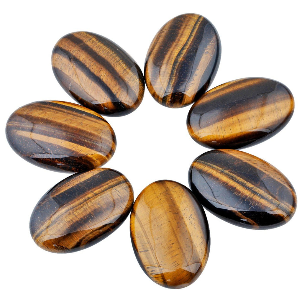 Rockcloud Oval Worry Stones,Palm Pocket Energy Stone,Healing Crystal with Velvet Bag,Tiger's Eye