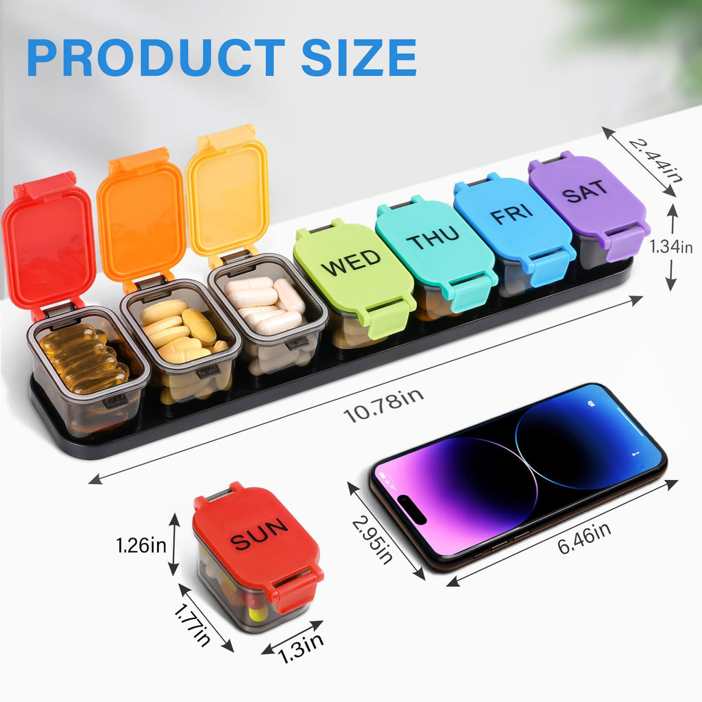 Extra Large Weekly Pill Organizer - Waterproof 7-Day Pill Box, Portable Vitamin & Supplement Case, Easy to Open Design, Ideal fo