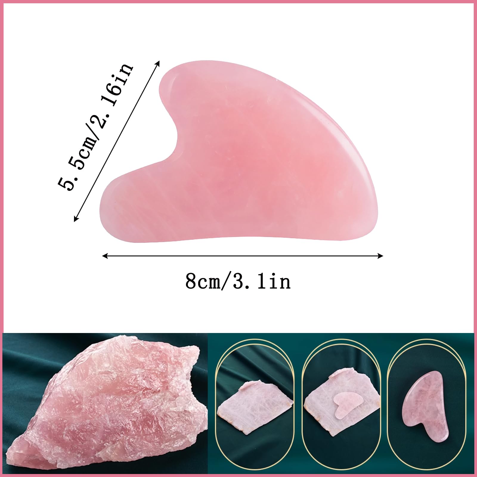 YAMHOHO Gua Sha Jade Stone Gua Sha Massage Tool, Guasha Tool for Face and Body Skin Massage. Tools for SPA Acupuncture, Pink Sto
