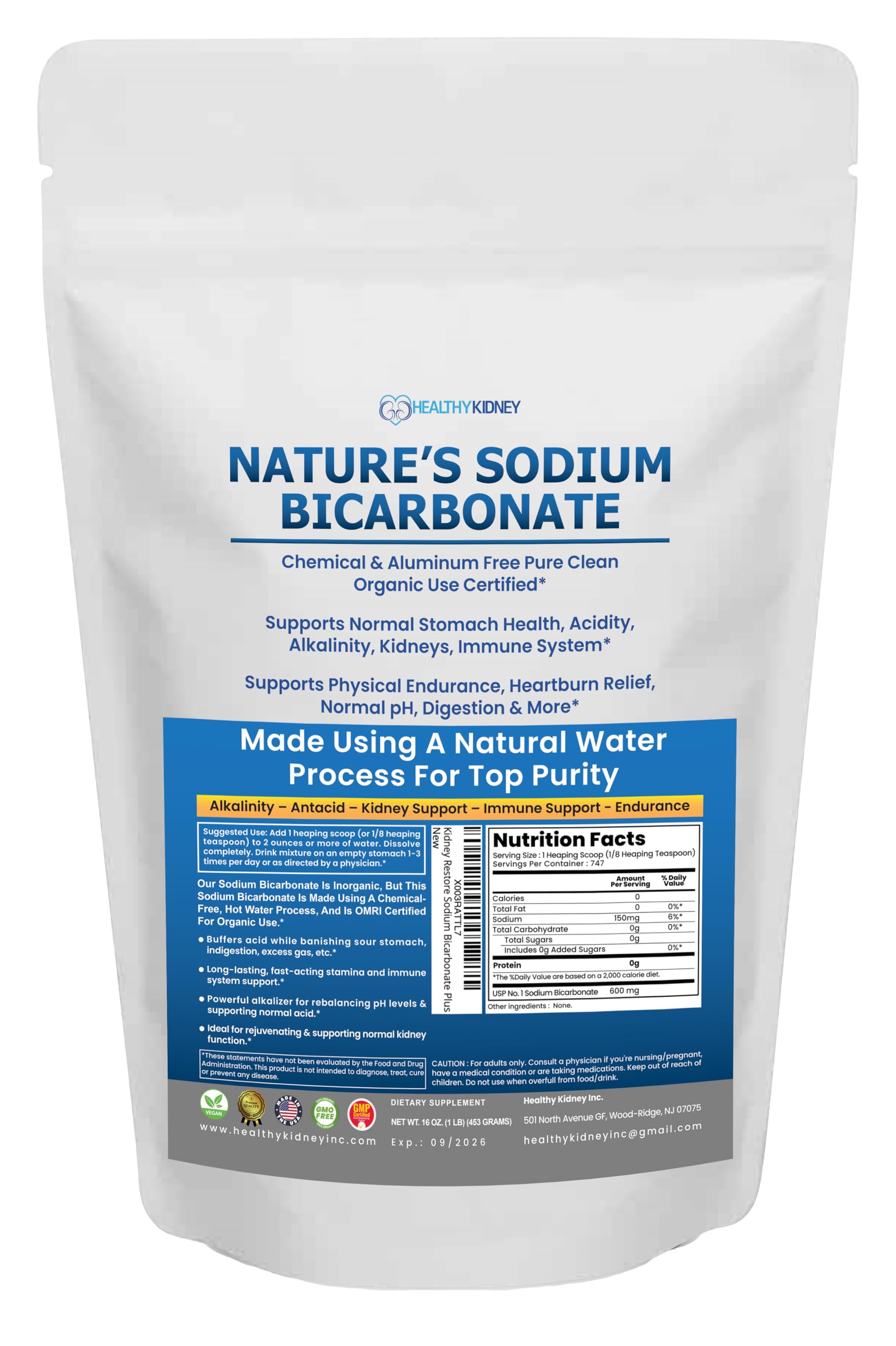 Natures Sodium Bicarbonate Organic Use Aluminum Free Baking Soda. No Chemical Pure Baking Soda Powder for Health & Wellness. Sod