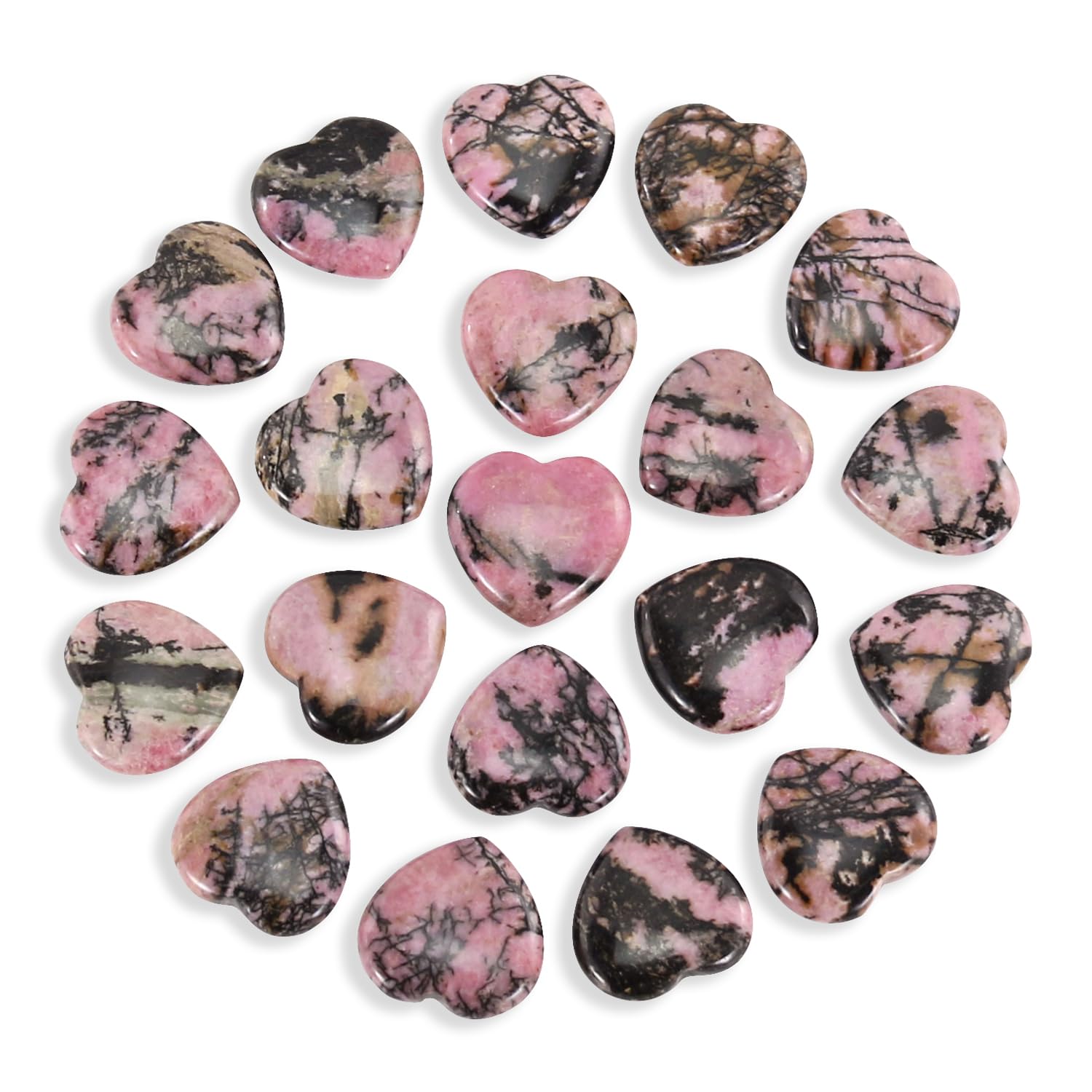 Nvzi Tumbled Polished Natural Rhodochrosite Crystals Heart Stones, Crystals and Healing Stones Quartz Bulk for Wicca, Reiki, Hea