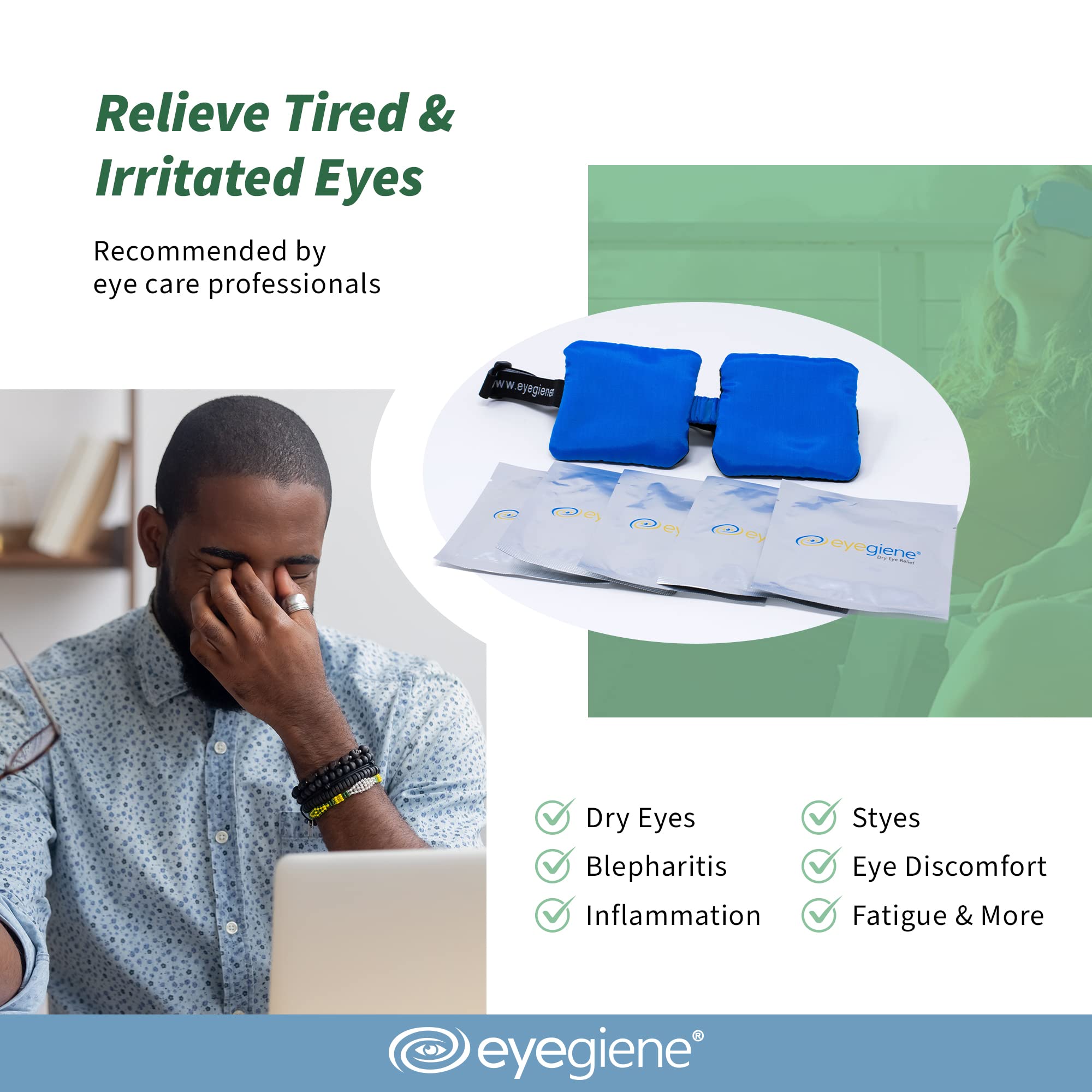 EyeGiene Mask - Self Heating Eye Mask - Warm Compress for Eyes, Multi-Use Heat Treatment for Dryness, Fatigue, Styes, Blephariti