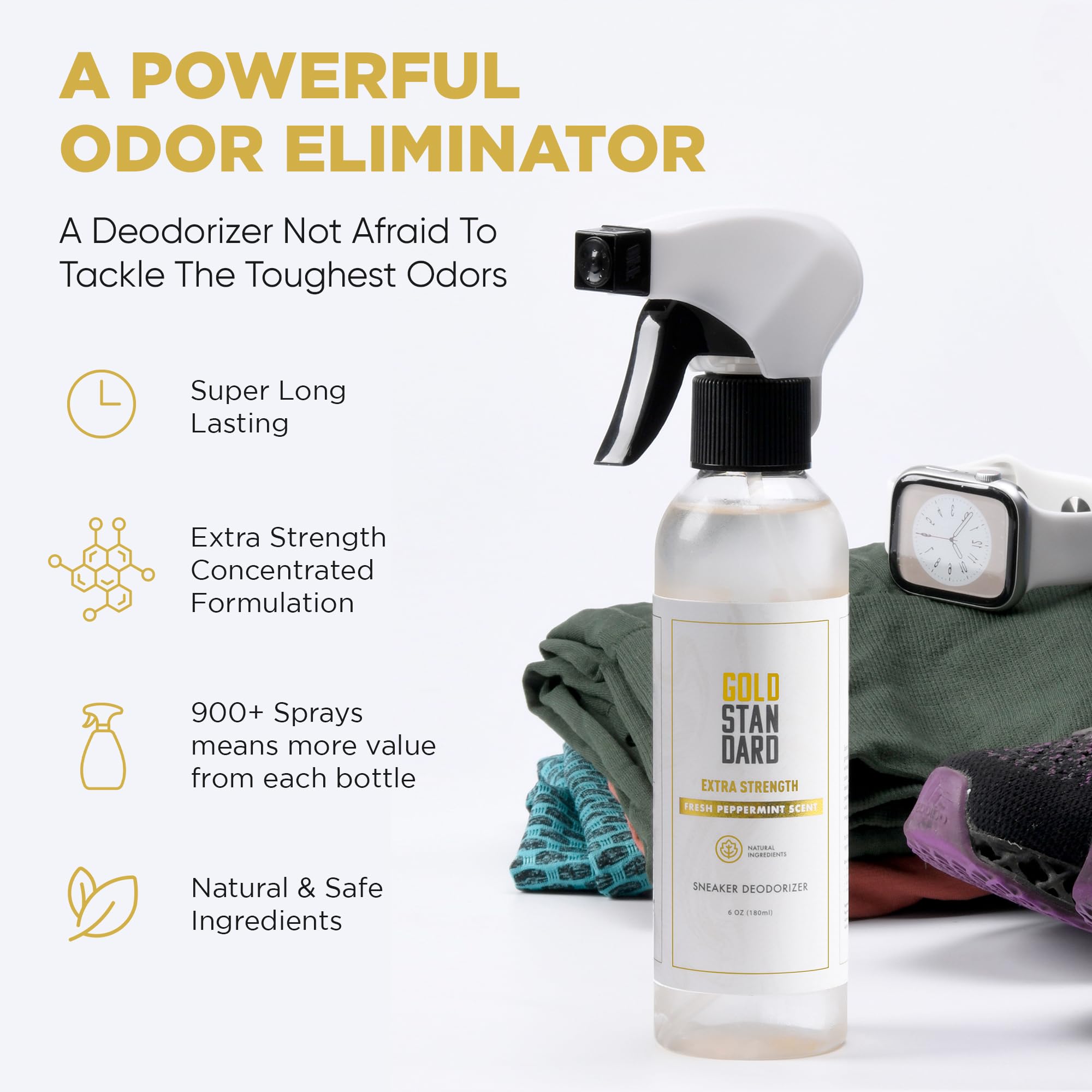 Gold Standard Shoe Deodorizer Spray, 6 oz - Shoe Spray and Smell Remover, Long-Lasting Shoe Odor Eliminator, Natural Shoe Freshe