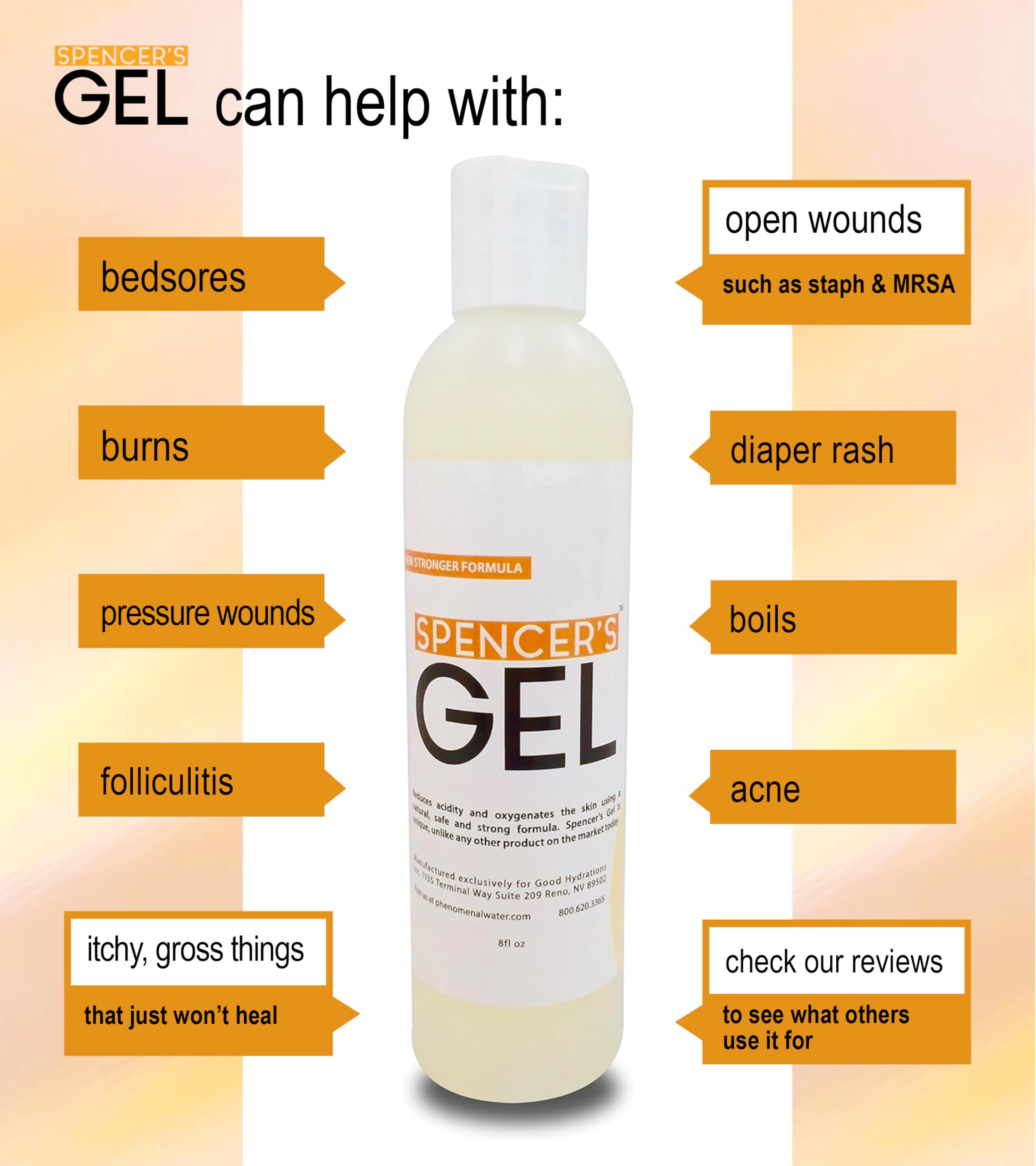 Spencers Gel Alkaline Formula (8oz) - lab-certified to kill Staph aureus on skin contact
