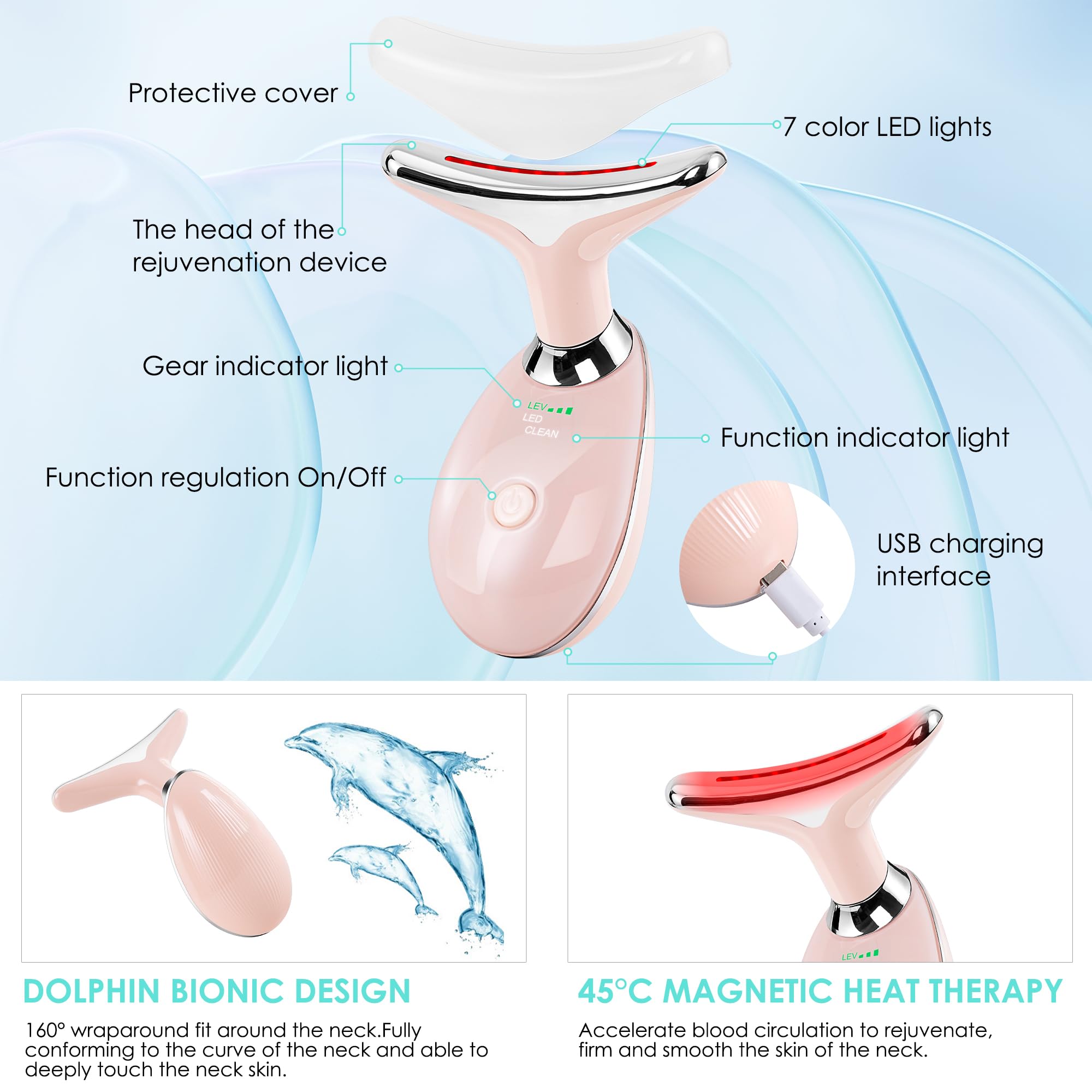 Facial Massager for Face and Neck, Red-Light-Therapy-for-Face and Neck, Face culpting Wand with 7 Color, at-Home Face Tool for S