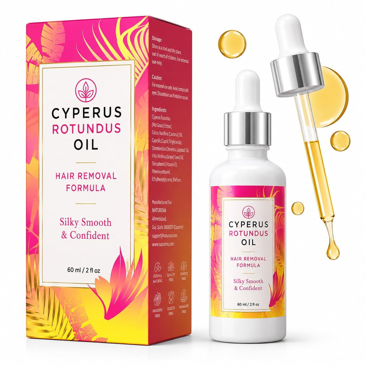 Cyperus Rotundus Oil Hair Removal Spray for Women & Men | Cyprus Cypress Permanent Hair Reduction Oil for Face, Arms, Legs & Bod