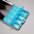 7 Days Chromed Shiny Silver Pill Organizer with Mirror Inside Has 8 Separate Compartments Rectangle Cute Travel Pill Organizer f
