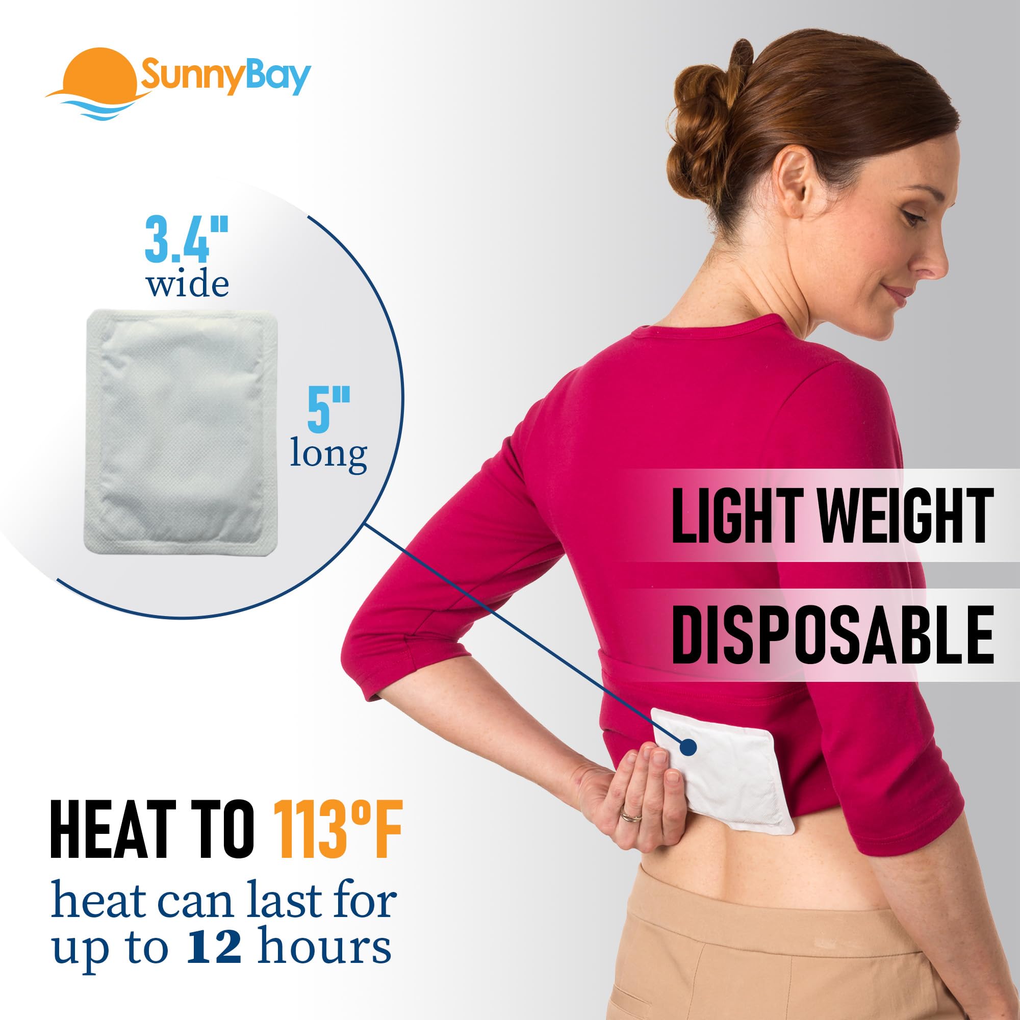 SunnyBay Adhesive Heat Patches for Neck, Knee, and Upper or Lower Back, Air-Activated Heat Pads for Menstrual Cramps, Stiffness,