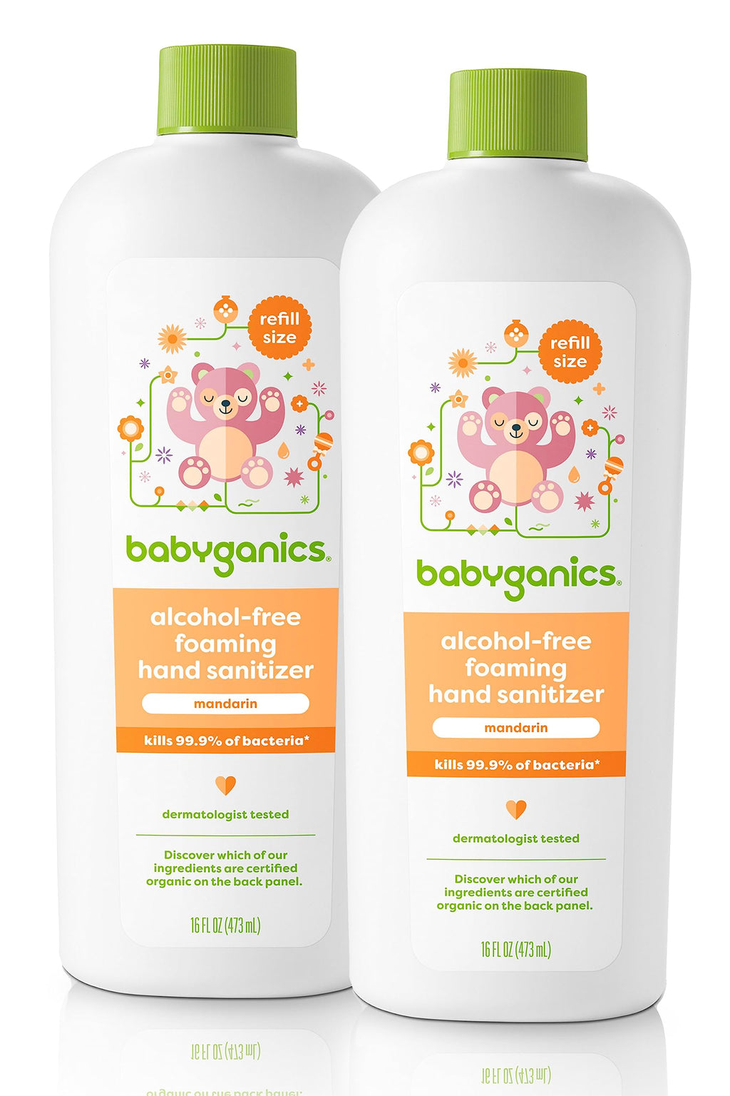 Babyganics Foaming Hand Sanitizer Refill, Alcohol Free, Mandarin, Kills 99.9% of Common Bacteria, Moisturizing, 16 Fl Oz (Pack o