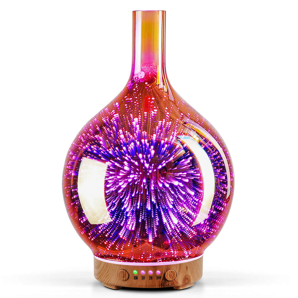 Porseme Rose Gold Essential Oil Diffuser 3D Glass Aromatherapy Ultrasonic Humidifier, Waterless Auto-Off, Timer Setting, BPA Fre