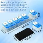 Daviky Large Pill Organizer 2 Times a Day - XL Pill Box 7 Day, Big Vitamin Holder with 7 Detachable AM/PM Compartments, Big Supp