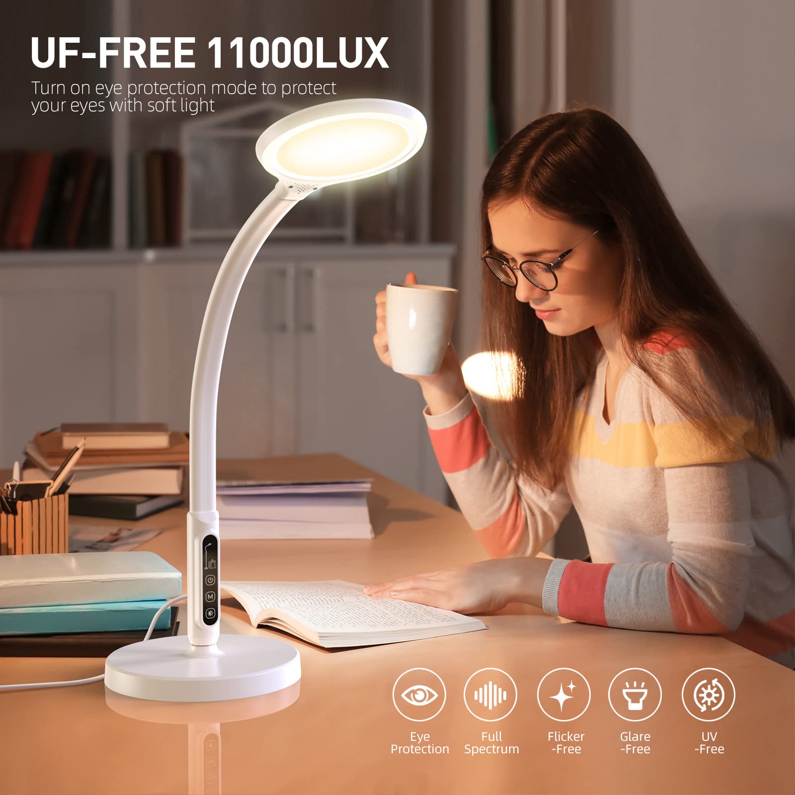 FBBJFF Light Therapy Lamp 11000 Lux, LED UV-Free Sunlight Lamp,Full Spectrum Happy Therapy Lamp with 10 Adjustable Brightness Le