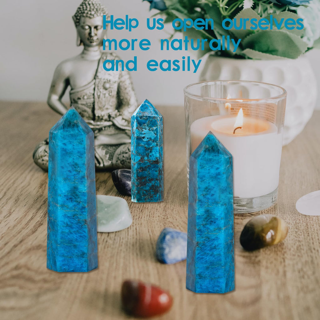 Runyangshi Blue Apatite Natural Crystal Healing Wands, 2-2.4(5-6cm) Single Point Healing Crystal Wand 6 Faceted Reiki Chakra Sto