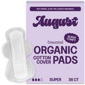 August Super Cotton Menstrual Pads, 36-Pack Ultra Thin Pads with Wings, Hypoallergenic Sanitary Napkins with Organic Cotton Tops
