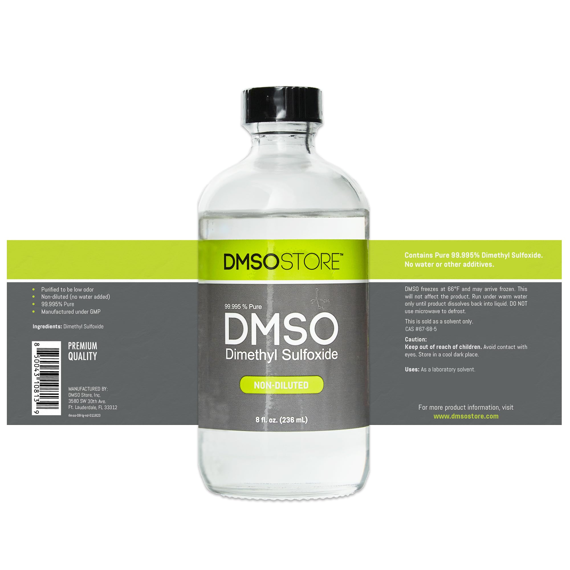 DMSO 8 oz. Liquid in a Sterile Glass Bottle, Pure 99.995% Pharma Grade, Non-Diluted, Low Odor, Dimethyl Sulfoxide Made by DMSO S