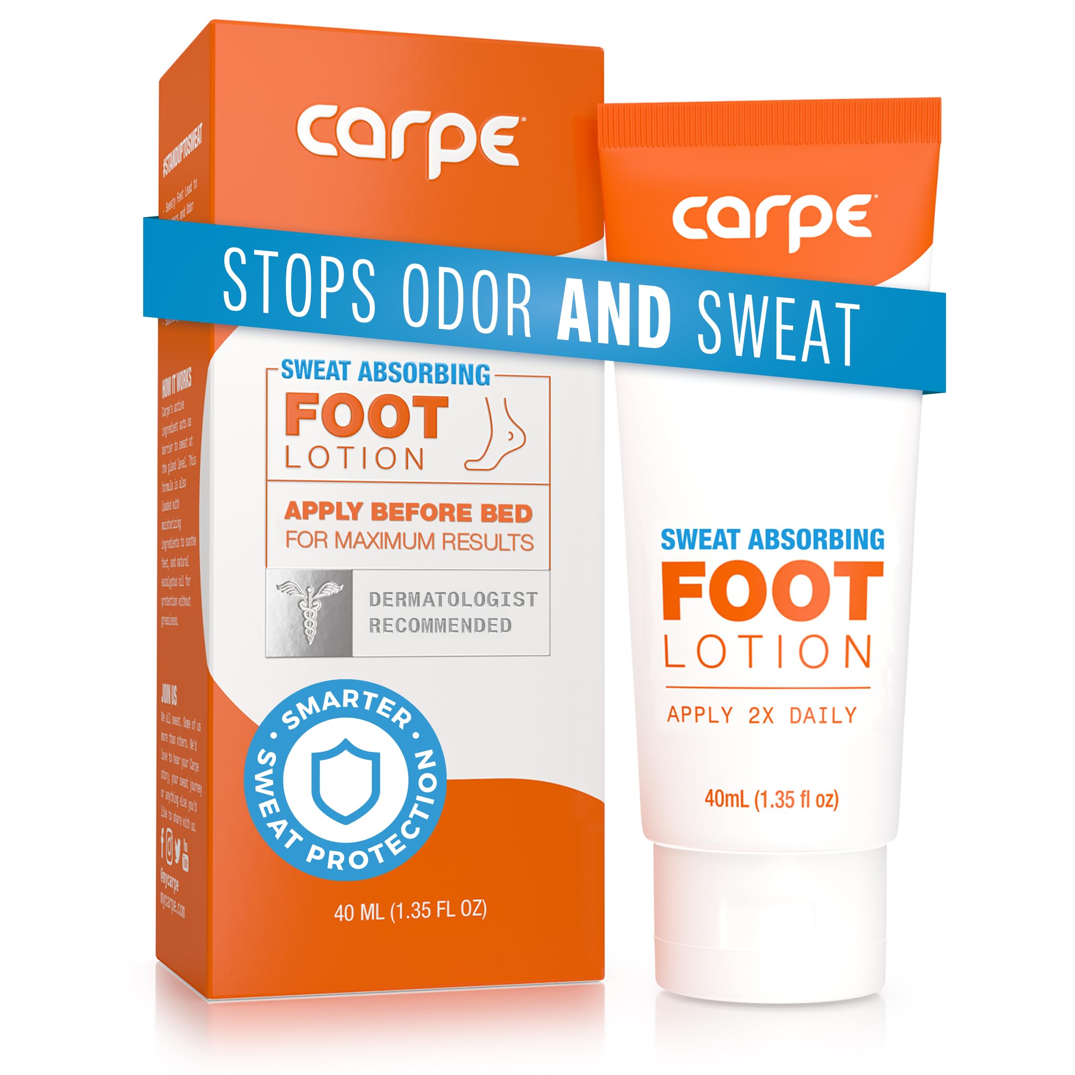 Carpe Sweat Absorbing Foot Lotion, A dermatologist-recommended solution to stop sweaty, smelly feet, Helps prevent blisters, Gre