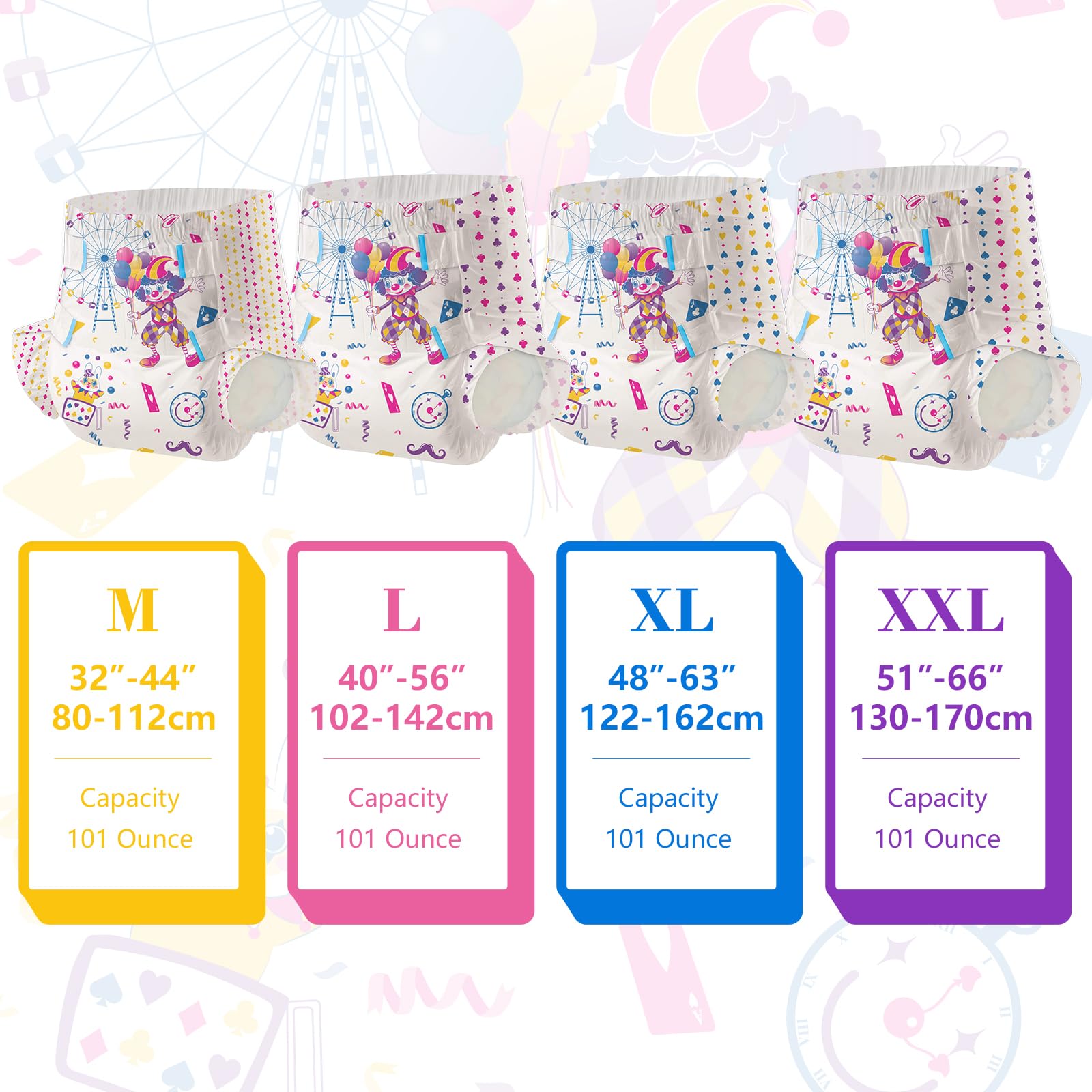 Aimisin Adult Printed Diapers,X-Large-Uncle Clown, 7 Pieces for Men and Women - Leak Protection Heavy Absorbency Protection Diap