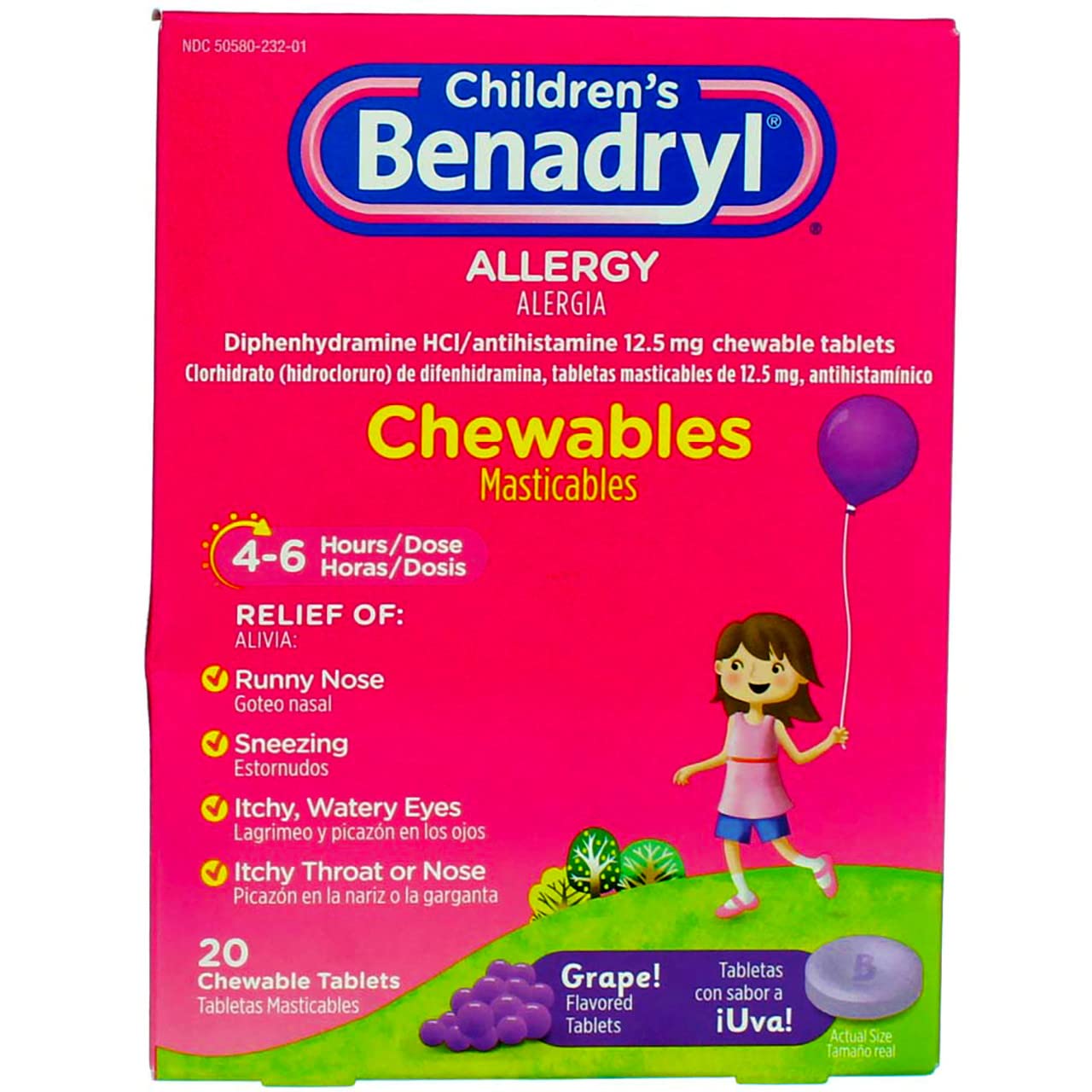 Childrens Benadryl Allergy Chewables, Grape, 20 Count (Pack of 24)