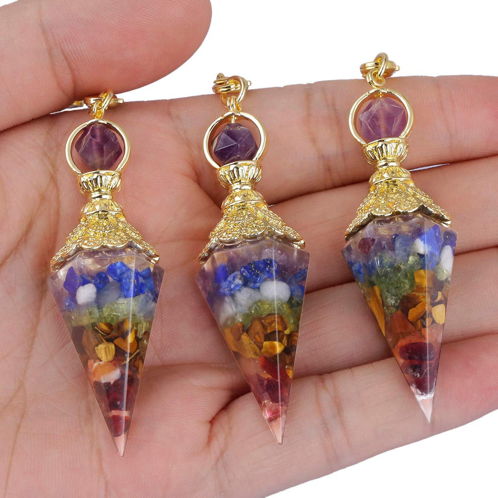 Rockcloud Healing Crystal Point Pendulum for Divination, Chakra Reiki Dowsing Balancing 6 Facet Pendant, 7 Chakra Stone