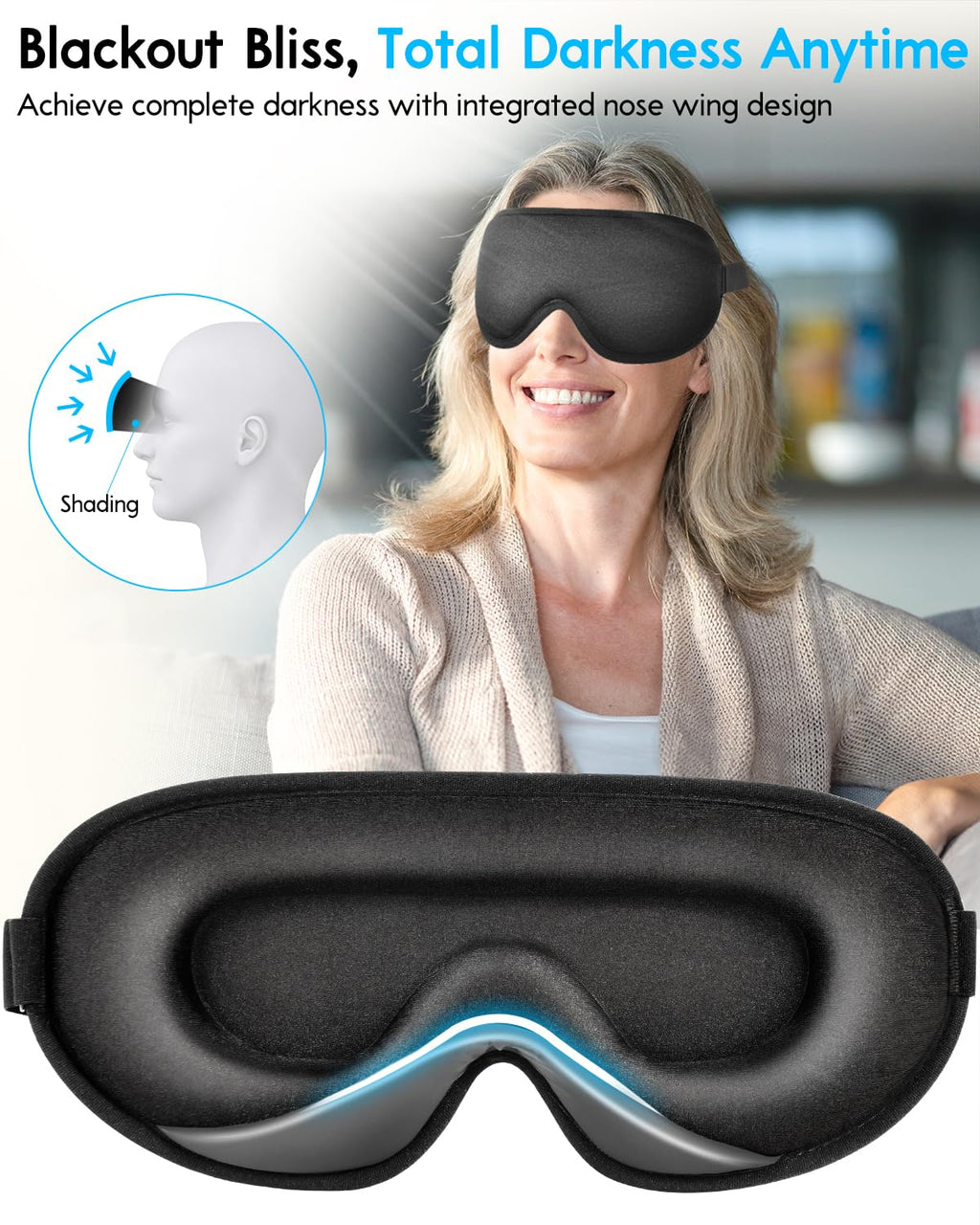 Arboleaf Sleep Mask, Sleep Eye Mask, Comfort Sleeping Mask, Adjustable Fit Sleep Masks for Women, Contoured for Zero Pressure, S