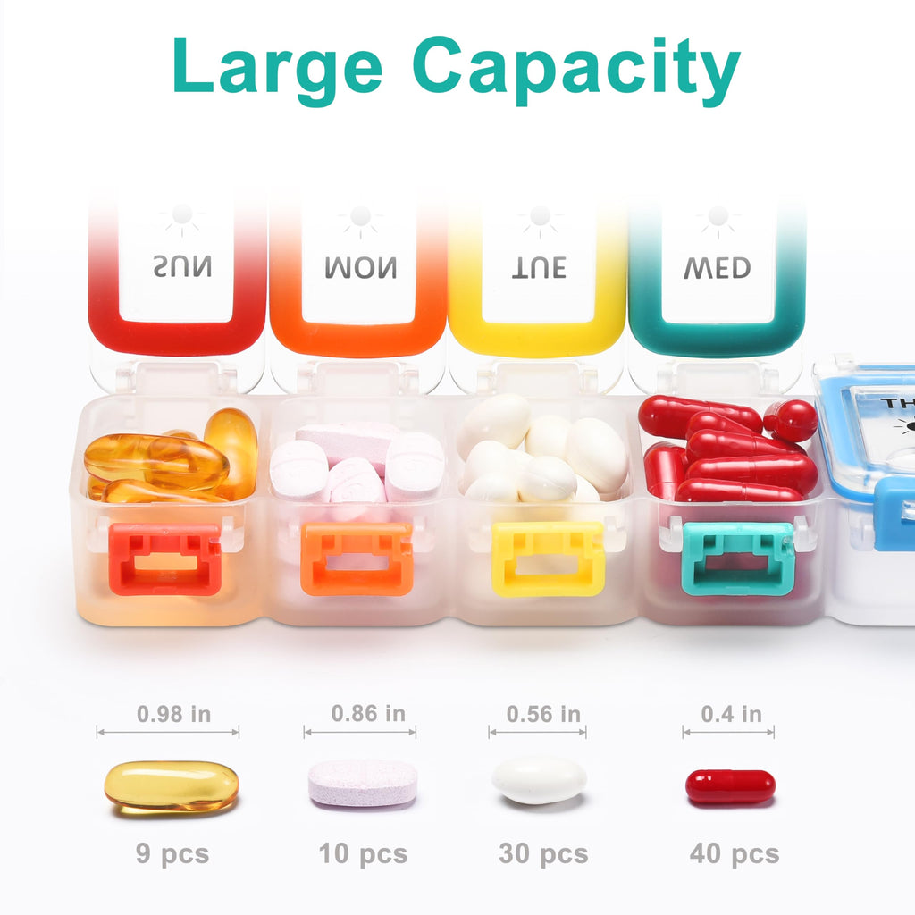 Fullicon Moisture Proof Pill Organizer 2 Times a Day, Large Pill Box 7 Day, Spill Proof Pill Case, Travel Pill Container, Medici