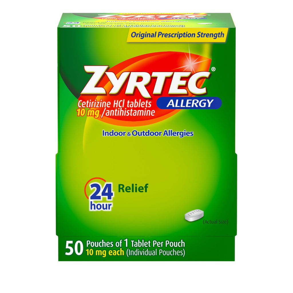 Zyrtec 24 Hour Allergy Relief Tablets, Individually Wrapped Indoor and Outdoor Allergy Medicine with 10 mg Cetirizine HCl per An
