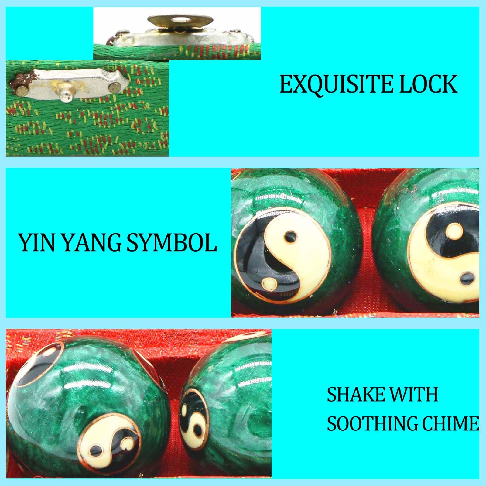 1.85 Cloisonne Health Hand Balls Yin-Yang Chinese Meditation Baoding Feng Shui Healthy Exercise Stress Balls with Gift Box, Na