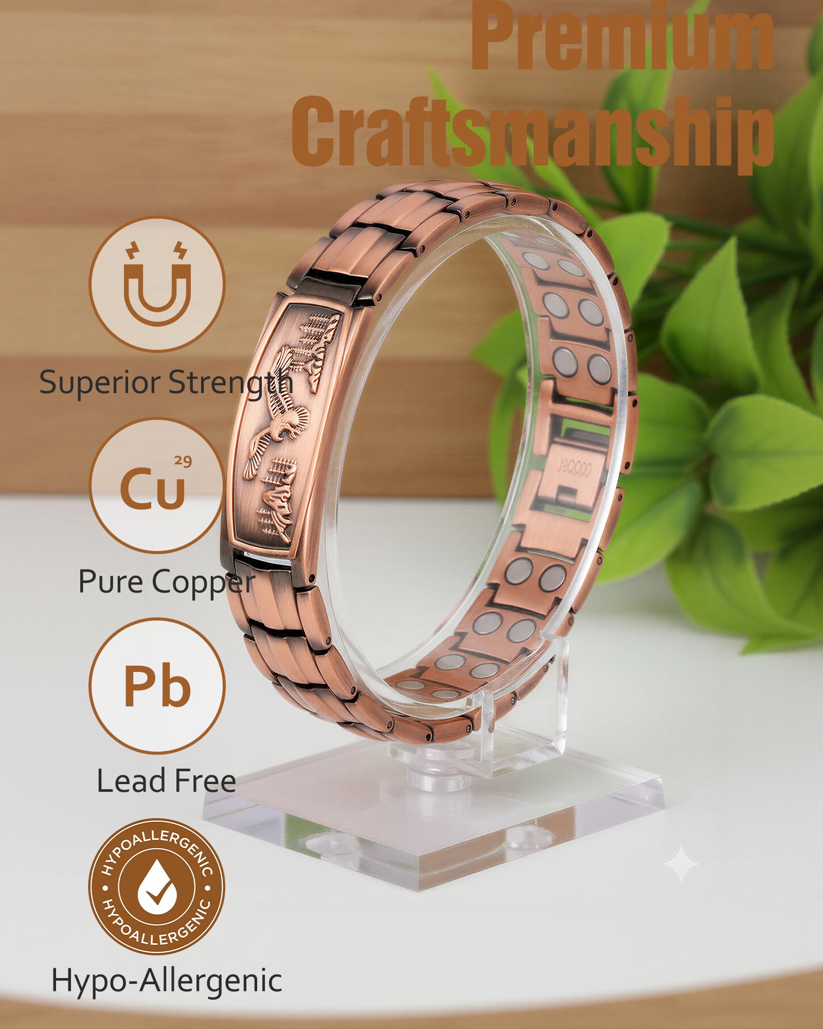 Jecanori Pure Copper Bracelet for Men, 2X Strength Magnetic Bracelets for Men, Ideal Gift