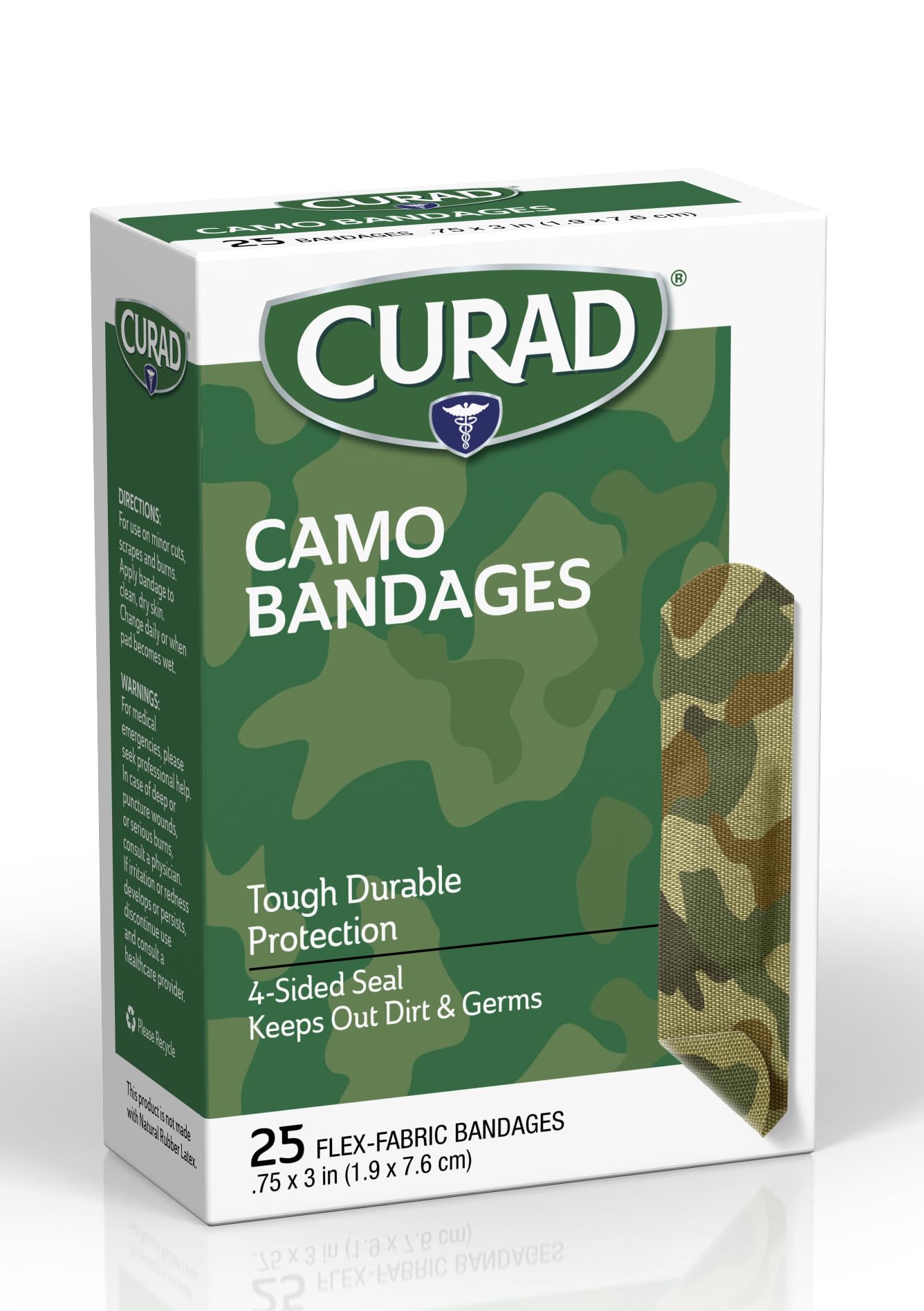 CURAD Green Camo Flex-Fabric Adhesive Bandage, 3/4 x 3, 25 Count