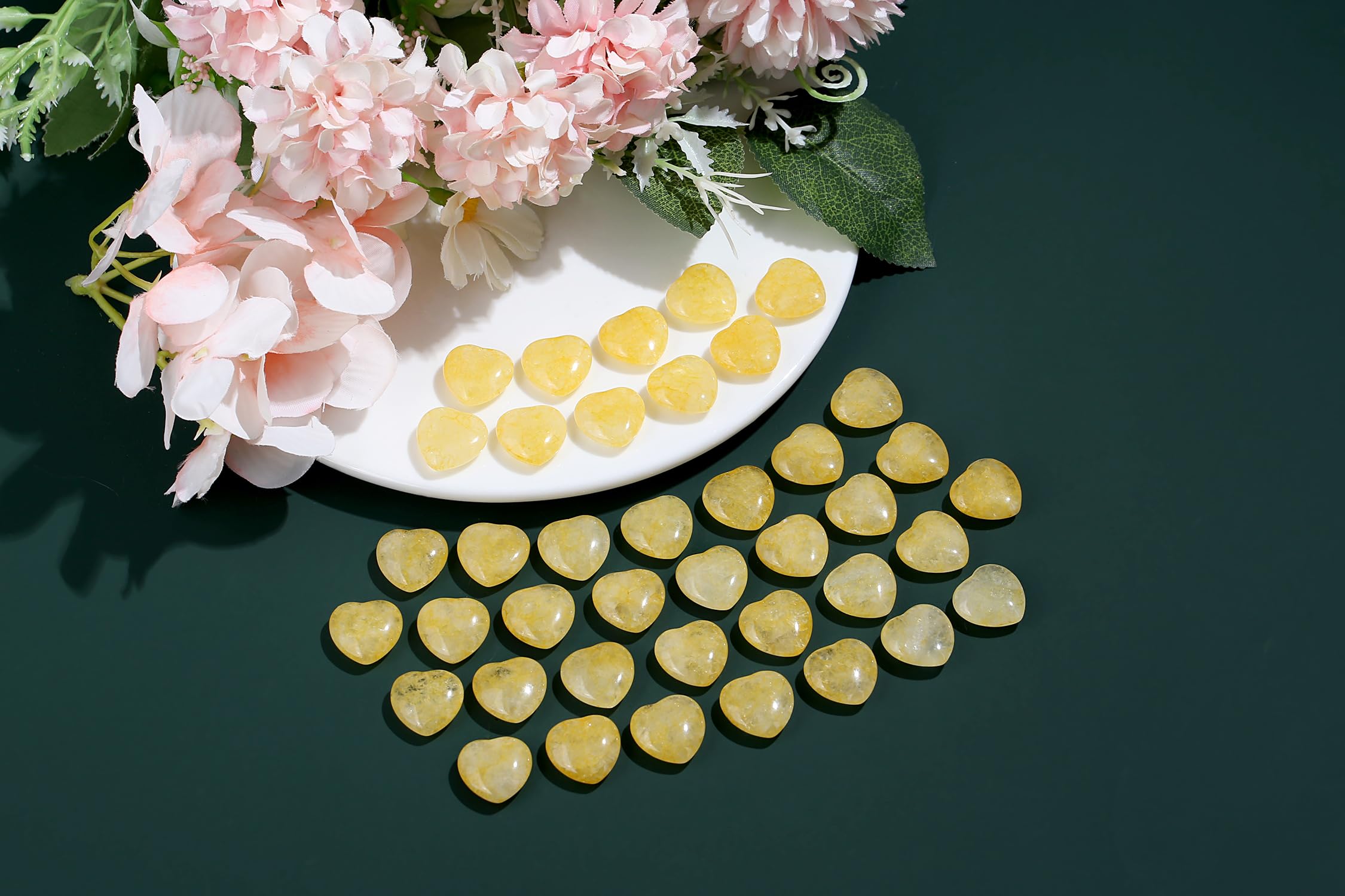 NUKAYAI 20PCS Citrine Heart Healing Crystals Set Stones Love Shaped Polished Crystal Cute Pocket Thumb Reiki Wholesale Set Gifts